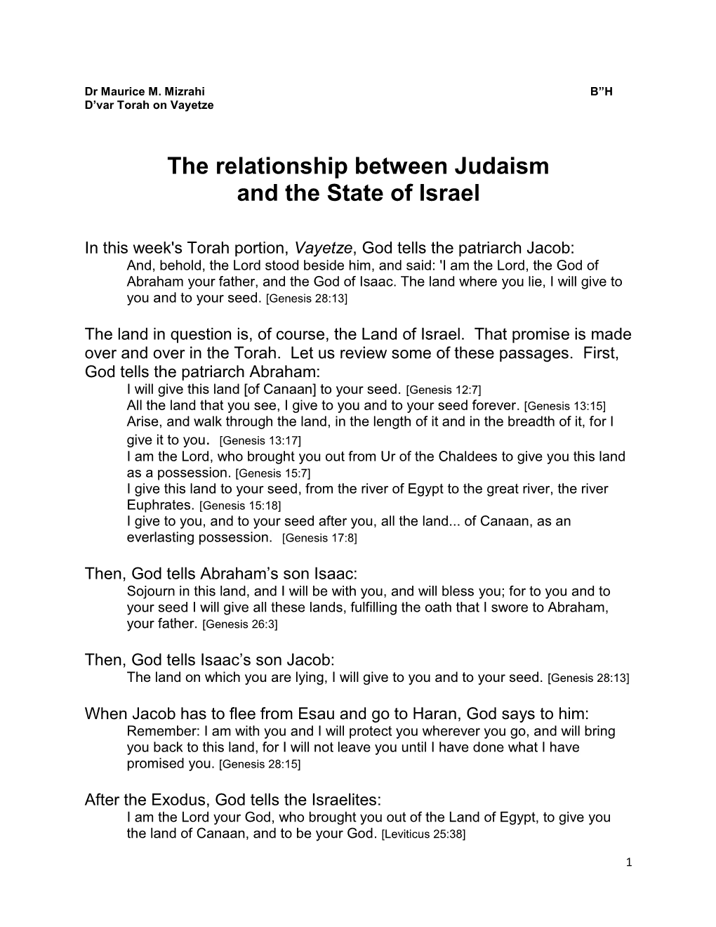 The Relationship Between Judaism and the State of Israel (Vayetze)