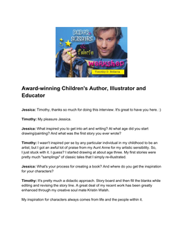 Award-Winning Children's Author, Illustrator and Educator