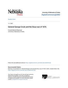 General George Crook and the Sioux War of 1876