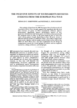 The Incentive Effects of Tournaments Revisited: Evidence from the European Pga Tour
