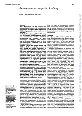 Autoimmune Neutropenia of Infancy