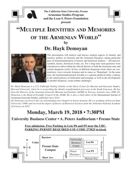 Dr. Hayk Demoyan Monday, March 19, 2018 • 7:30PM