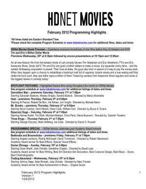 Hdnet Movies February 2012 Program Highlights