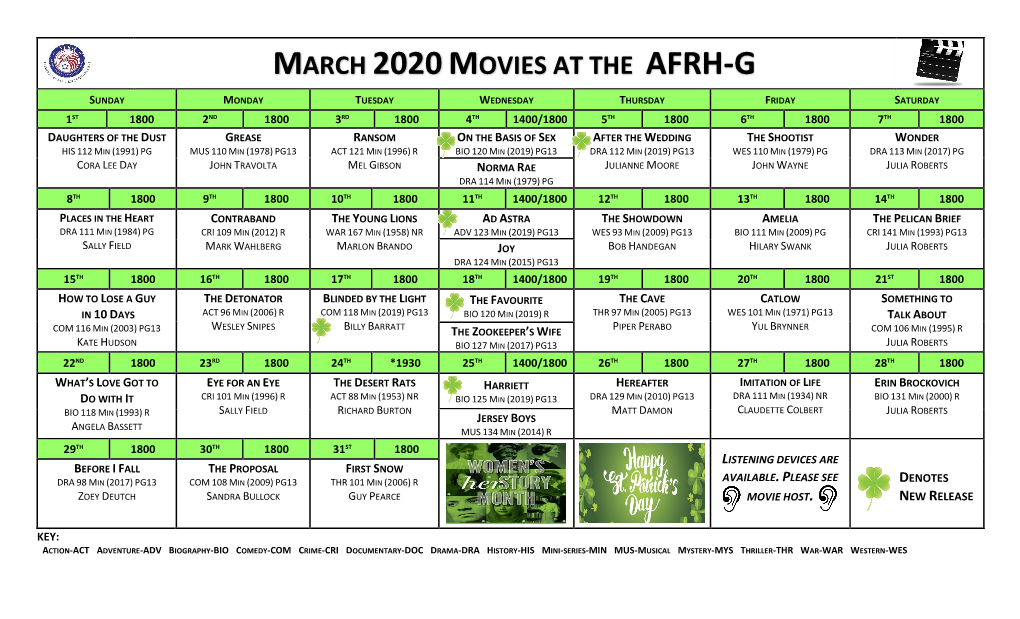 March 2020Movies at the Afrh-G