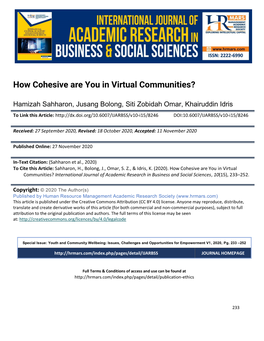 How Cohesive Are You in Virtual Communities?