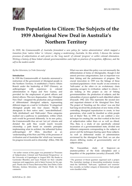 From Population to Citizen: the Subjects of the 1939 Aboriginal New Deal in Australia’S Northern Territory