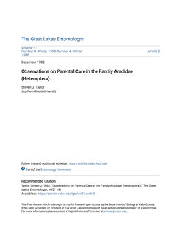 Observations on Parental Care in the Family Aradidae (Heteroptera)