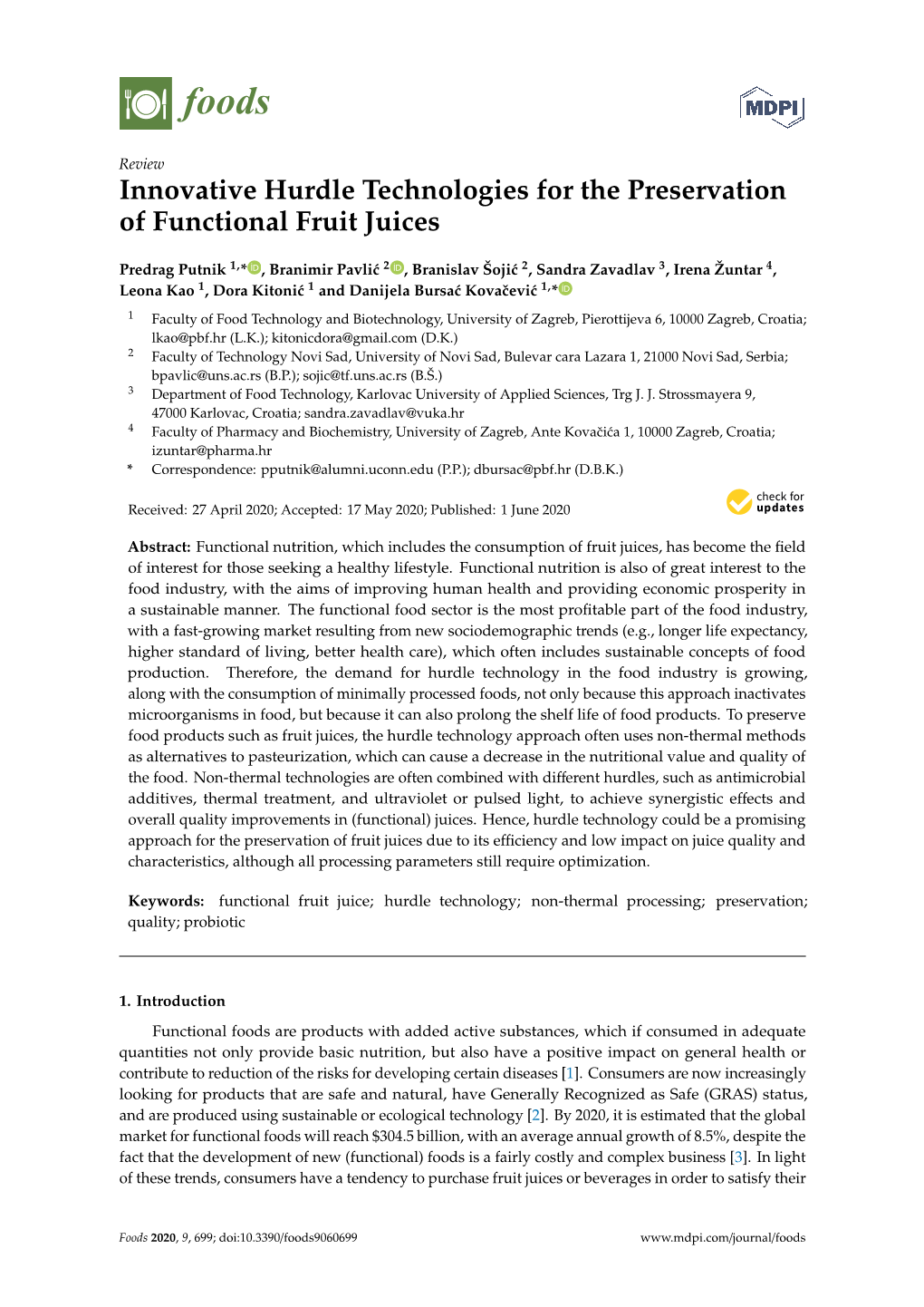 Innovative Hurdle Technologies for the Preservation of Functional Fruit Juices