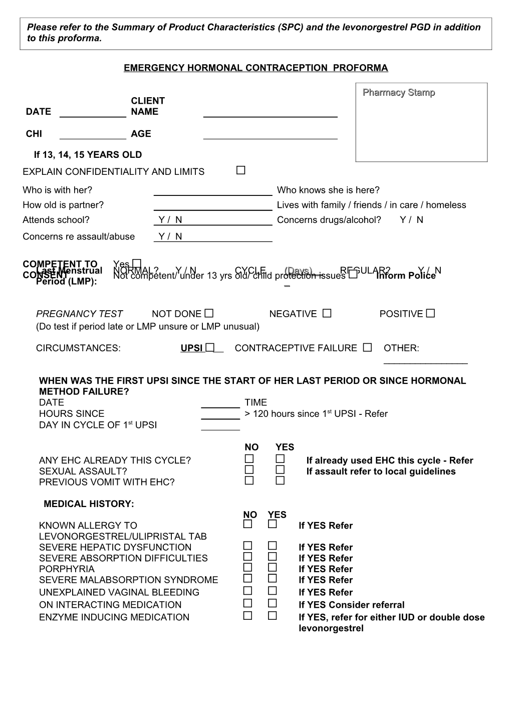 ULIPRISTAL (Ellaone ) EMERGENCY HORMONAL CONTRACEPTION PROFORMA