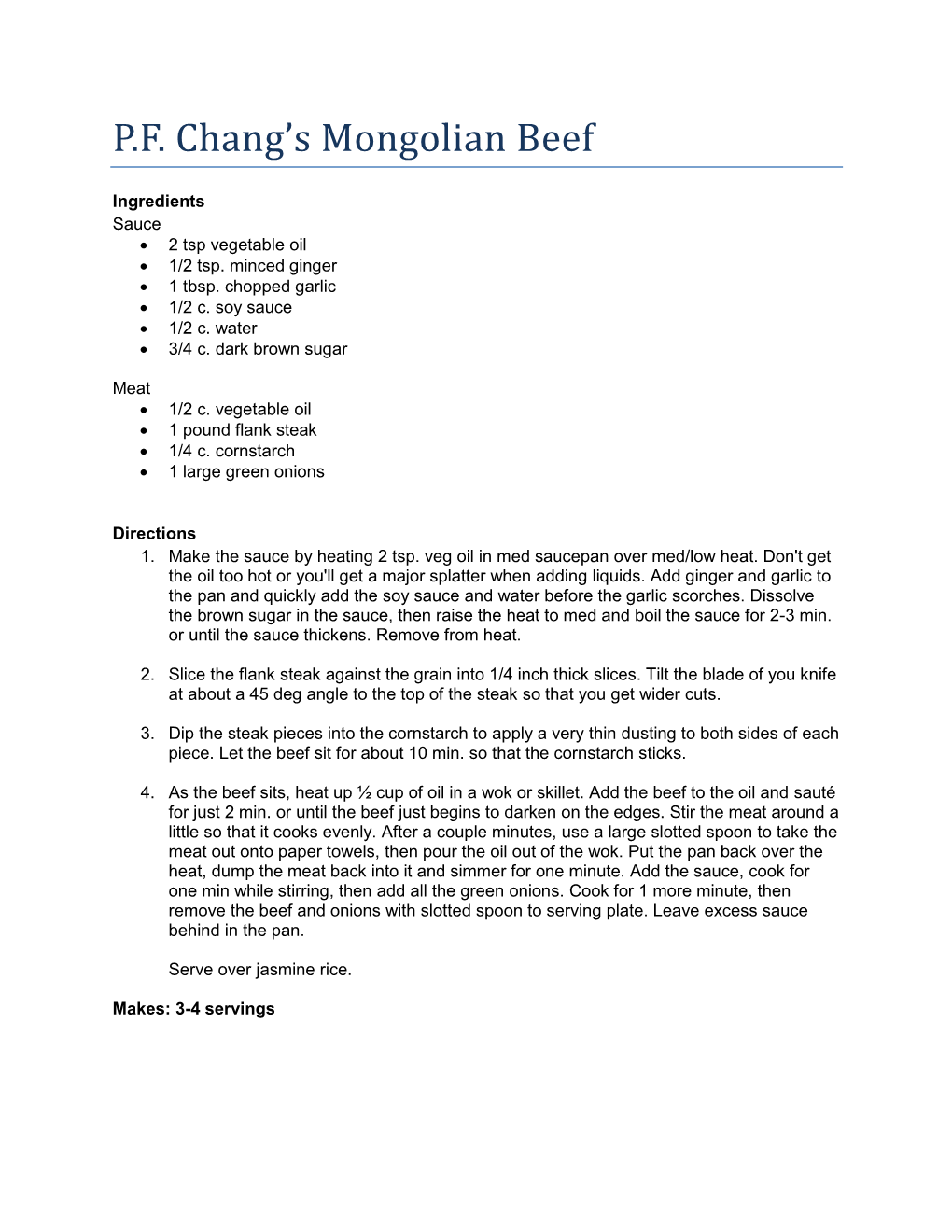 P.F. Chang's Mongolian Beef