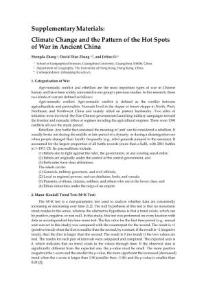 Climate Change and the Pattern of the Hot Spots of War in Ancient China