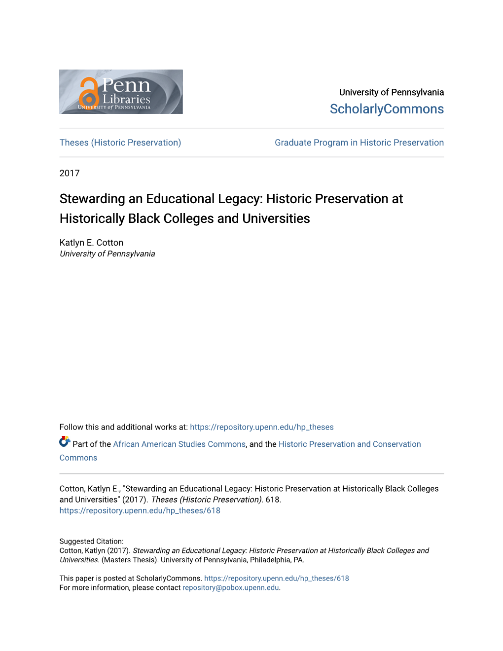 Stewarding an Educational Legacy: Historic Preservation at Historically Black Colleges and Universities