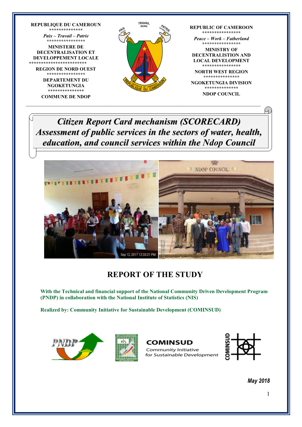 Citizen Report Card Mechanism (SCORECARD) Assessment of Public Services in the Sectors of Water, Health, Education, and Council Services Within the Ndop Council