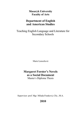 Department of English and American Studies Margaret Forster's Novels