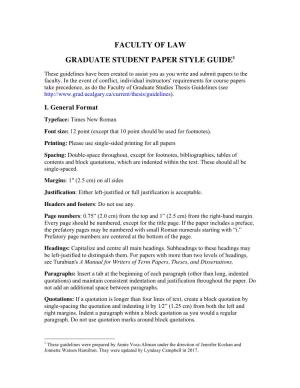 Faculty of Law Graduate Student Paper Style Guide1