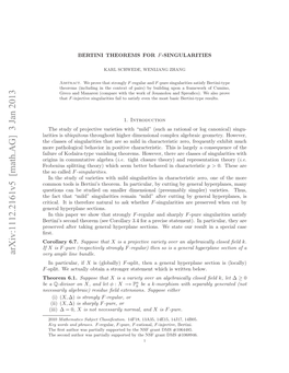 Arxiv:1112.2161V5 [Math.AG] 3 Jan 2013 Rgn Ncmuaieagba( Algebra Commutative Ther However, in Theorems