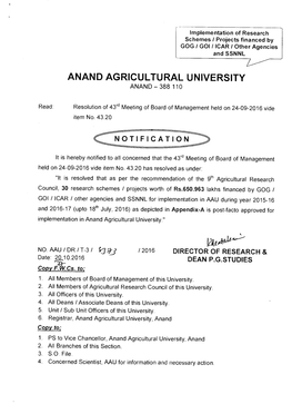Anand Agricultural University Anand — 388 110