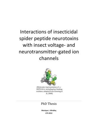 Interactions of Insecticidal Spider Peptide Neurotoxins with Insect Voltage- and Neurotransmitter-Gated Ion Channels