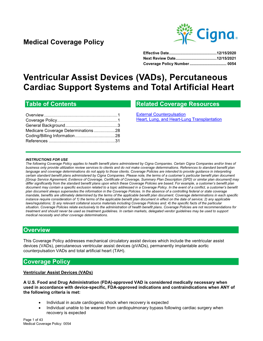 Ventricular Assist Devices (Vads) and Percutaneous Cardiac Support