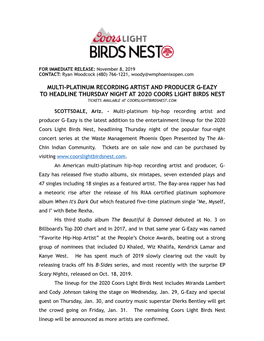 Birds Nest Nov G-Eazy FINAL