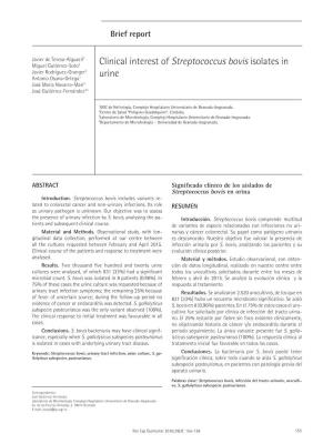 Clinical Interest of Streptococcus Bovis Isolates in Urine