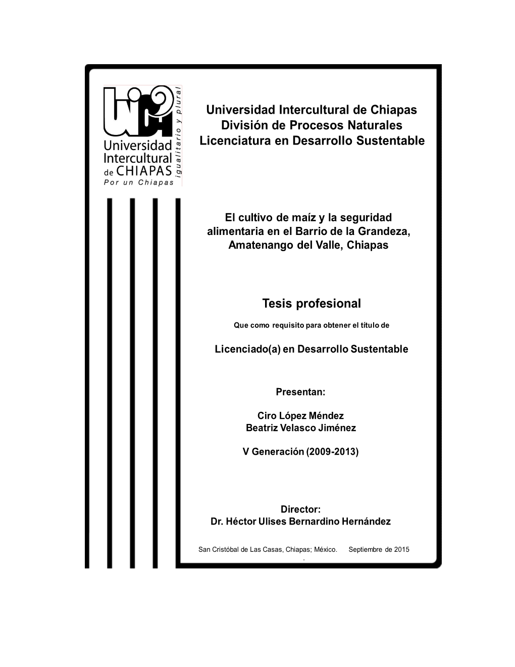 Universidad Intercultural De Chiapas División De Procesos Naturales Licenciatura En Desarrollo Sustentable