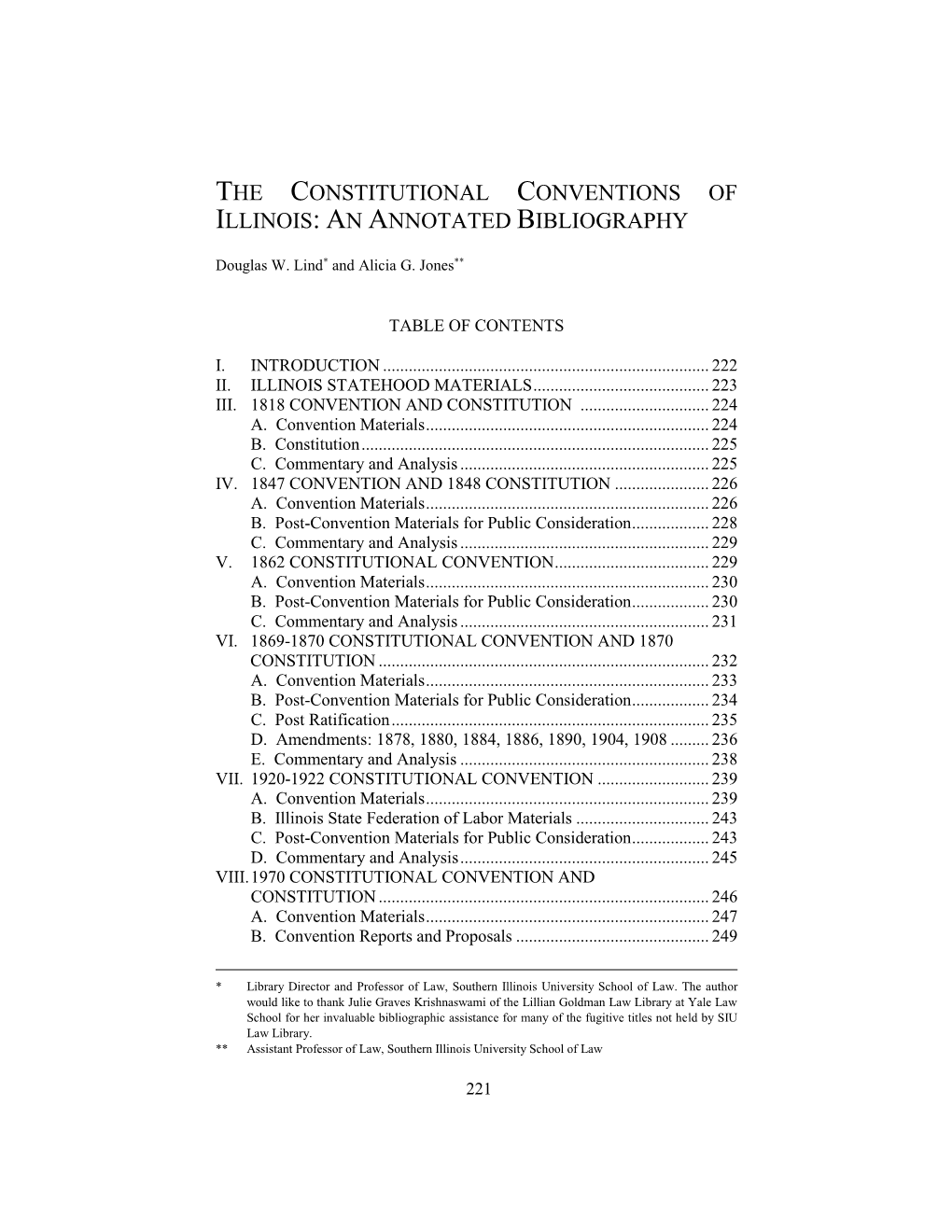 "The Constitutional Conventions of Illinois: an Annotated Bibliography