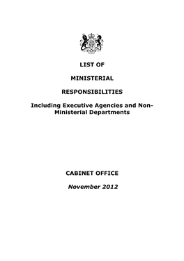 Ministerial Departments CABINET OFFICE November 2012