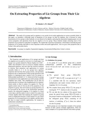 Lie Group, Lie Algebra, Exponential Mapping, Linearization Killing Form, Cartan's Criteria