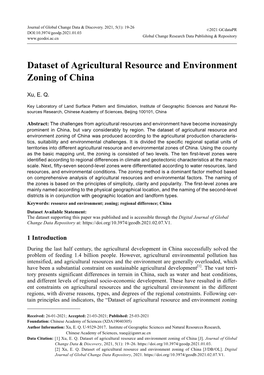 Dataset of Agricultural Resource and Environment Zoning of China