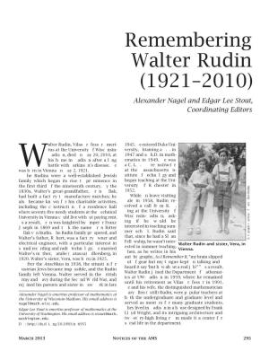 Remembering Walter Rudin (1921–2010)