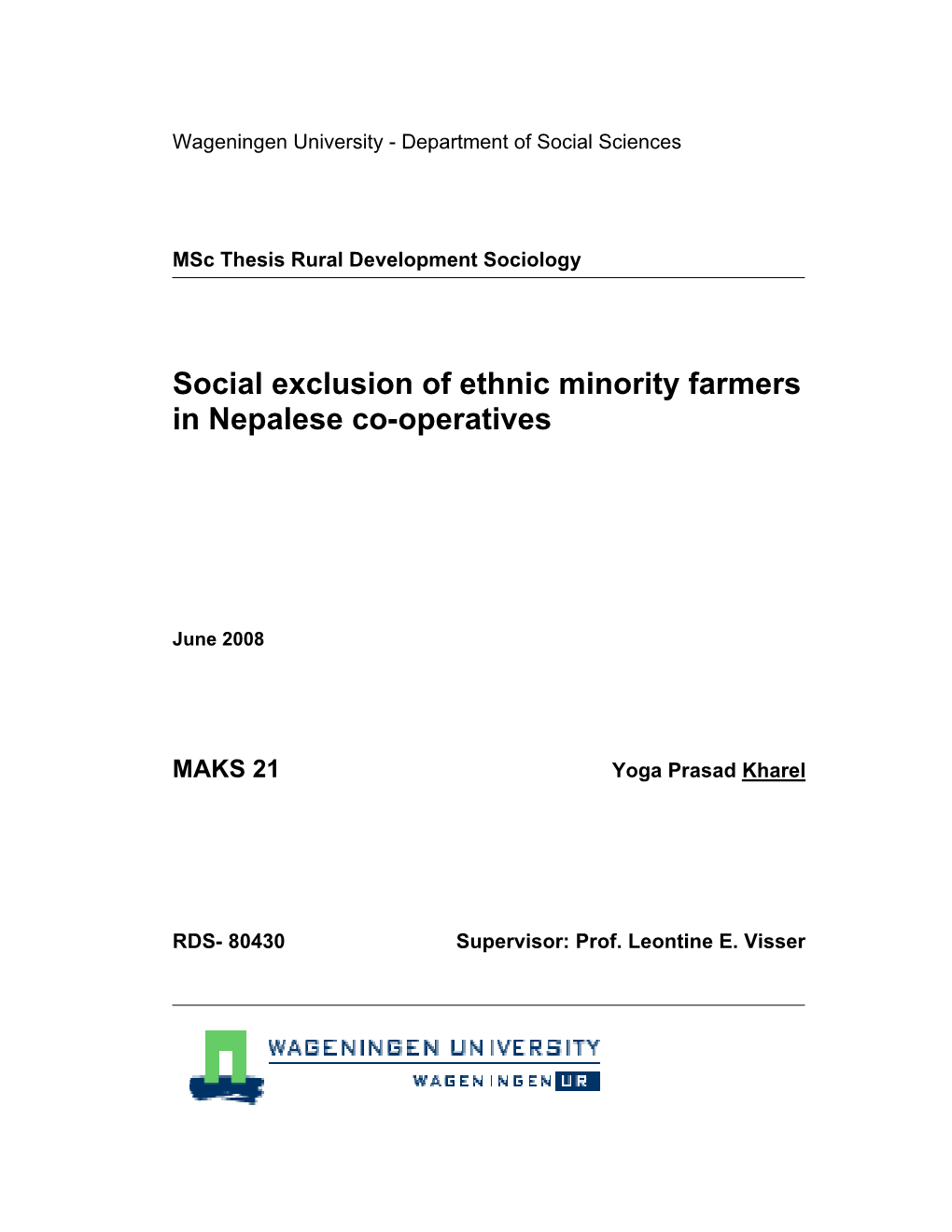 Social Exclusion of Ethnic Minority Farmers in Nepalese Co-Operatives