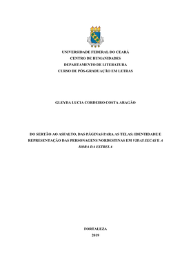 Universidade Federal Do Ceará Centro De Humanidades Departamento De Literatura Curso De Pós-Graduação Em Letras