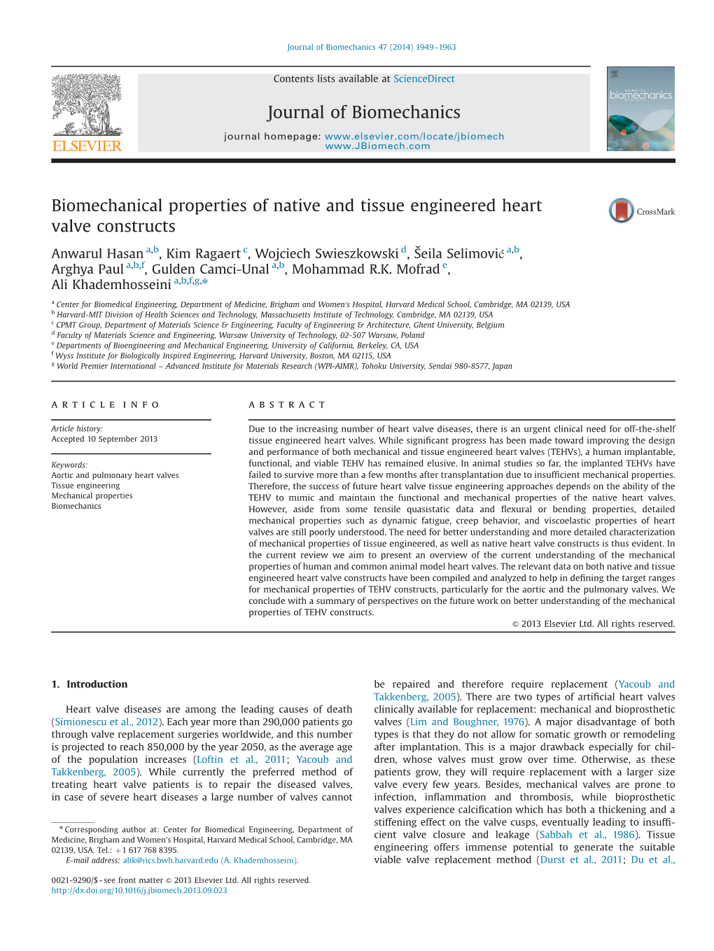 Biomechanical Properties of Native and Tissue Engineered Heart Valve Constructs