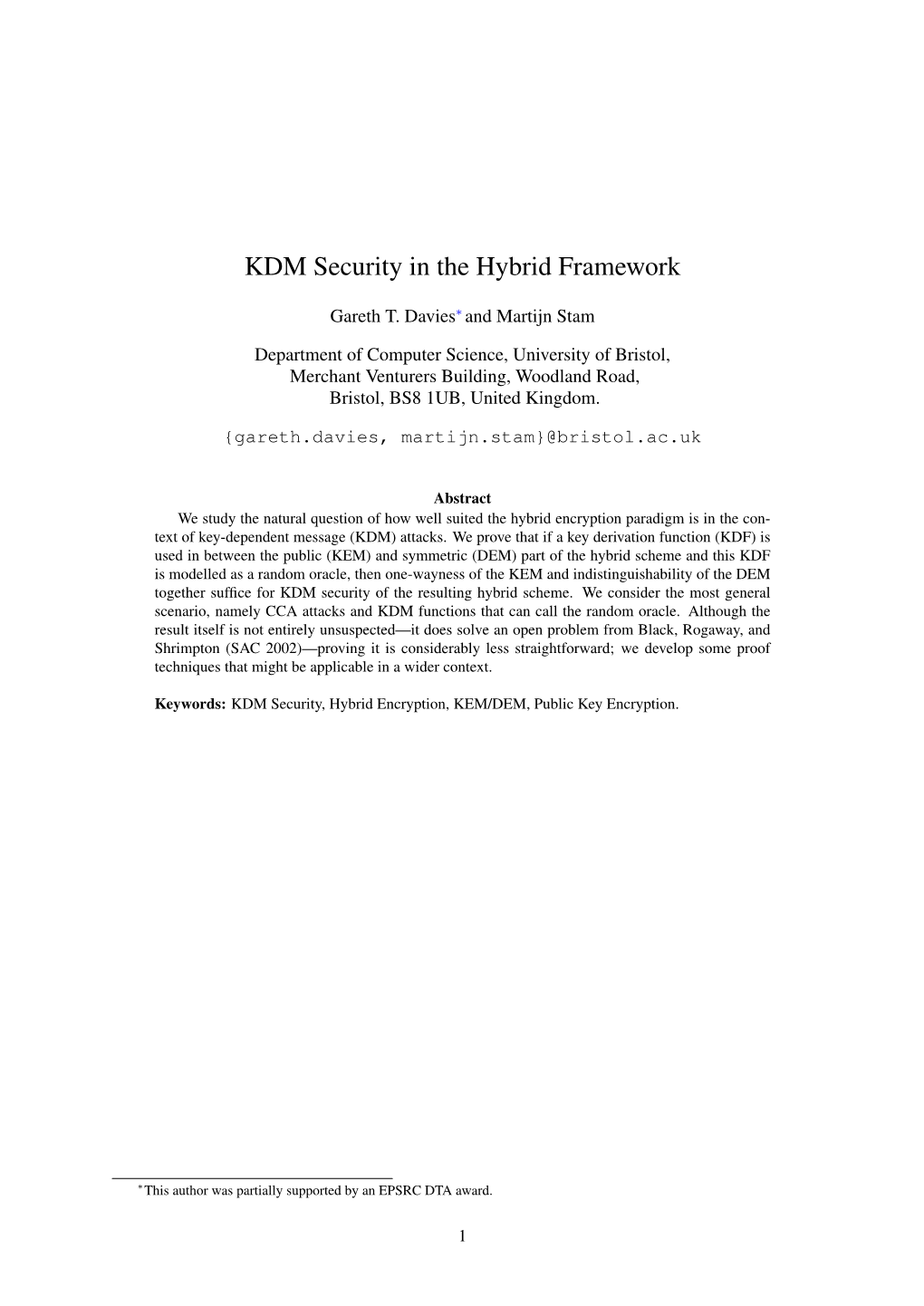 KDM Security in the Hybrid Framework