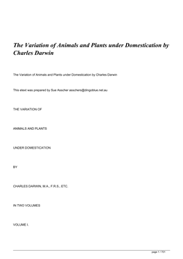 The Variation of Animals and Plants Under Domestication by Charles Darwin