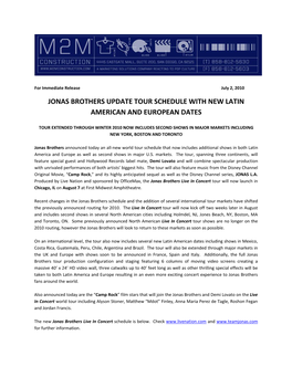 Jonas Brothers Update Tour Schedule with New Latin American and European Dates