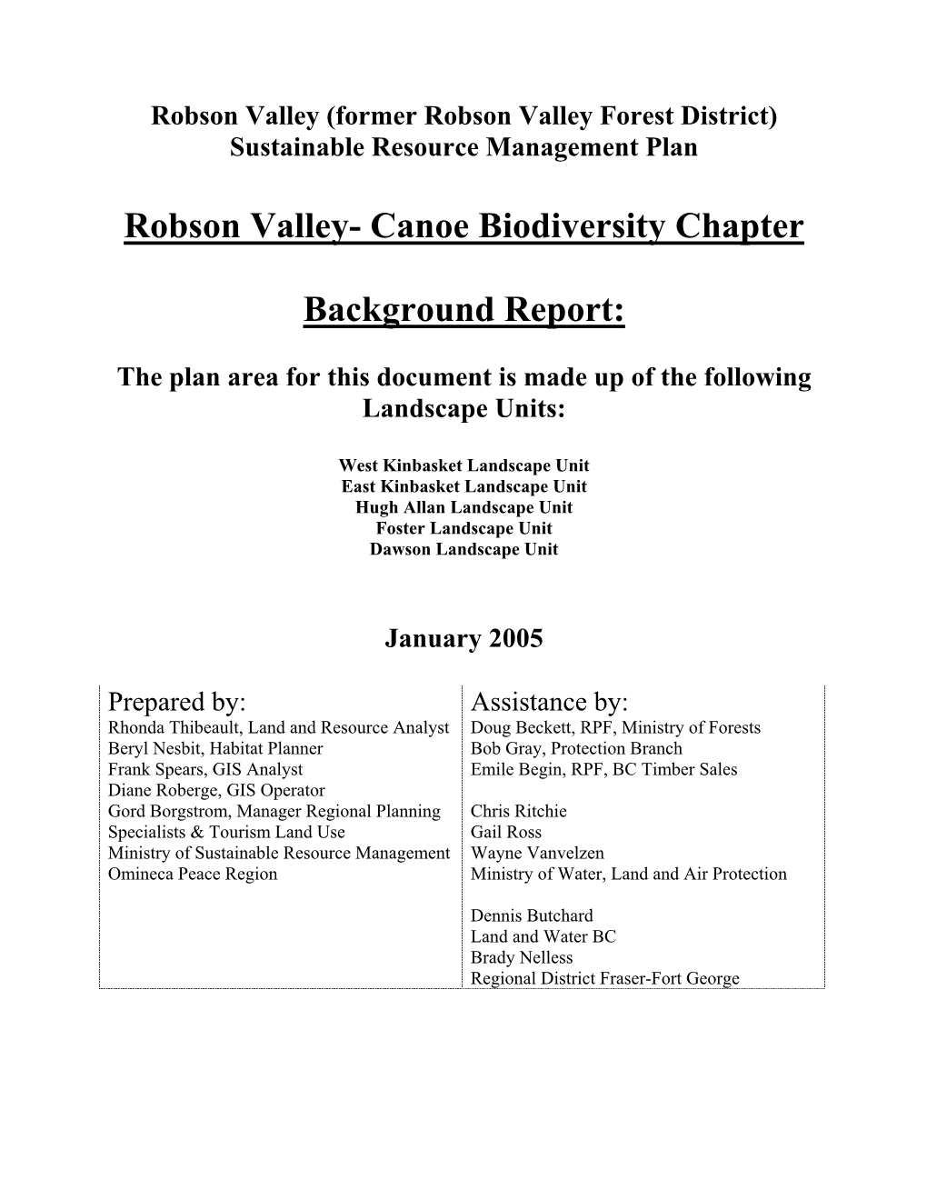 Background Report – Fraser Canyon Landscape