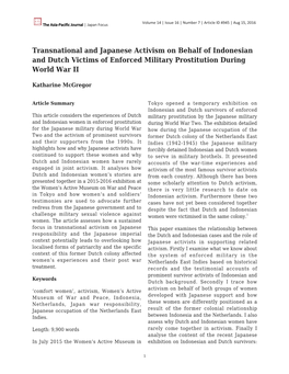 Transnational and Japanese Activism on Behalf of Indonesian and Dutch Victims of Enforced Military Prostitution During World War II