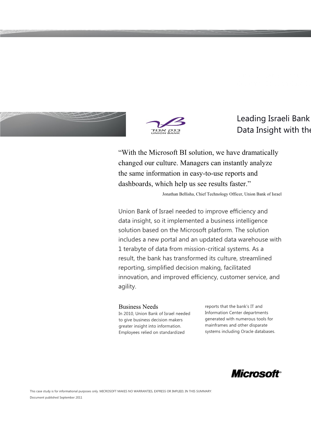 Leading Israeli Bank Transforms Culture and Data Insight with the Microsoft Platform