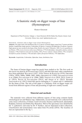 A Faunistic Study on Digger Wasps of Iran (Hymenoptera)