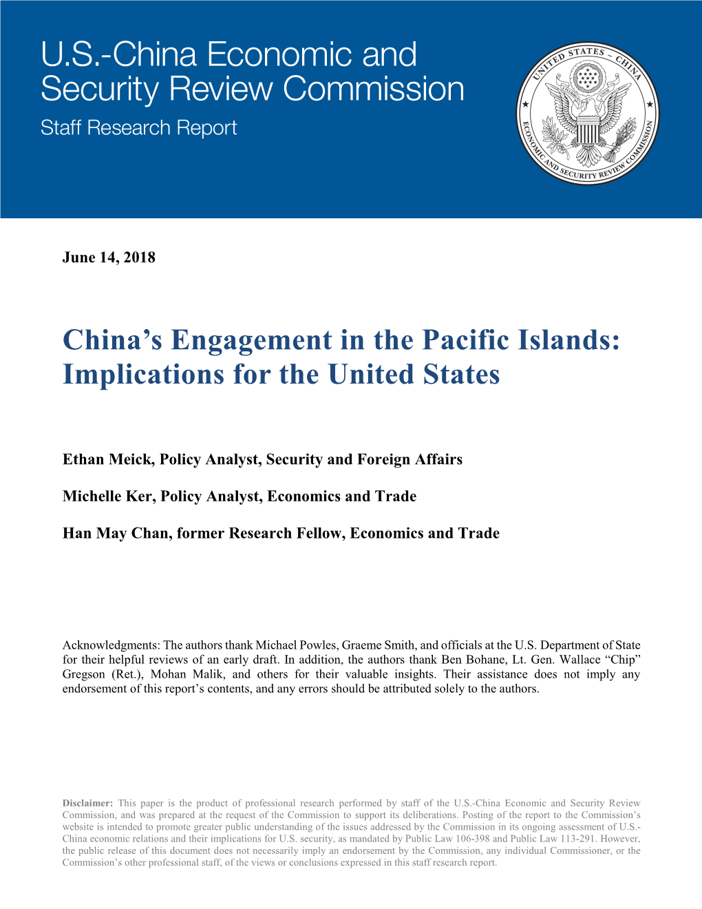 China's Engagement in the Pacific Islands: Implications for the United