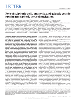 Role of Sulphuric Acid, Ammonia and Galactic Cosmic Rays in Atmospheric Aerosol Nucleation