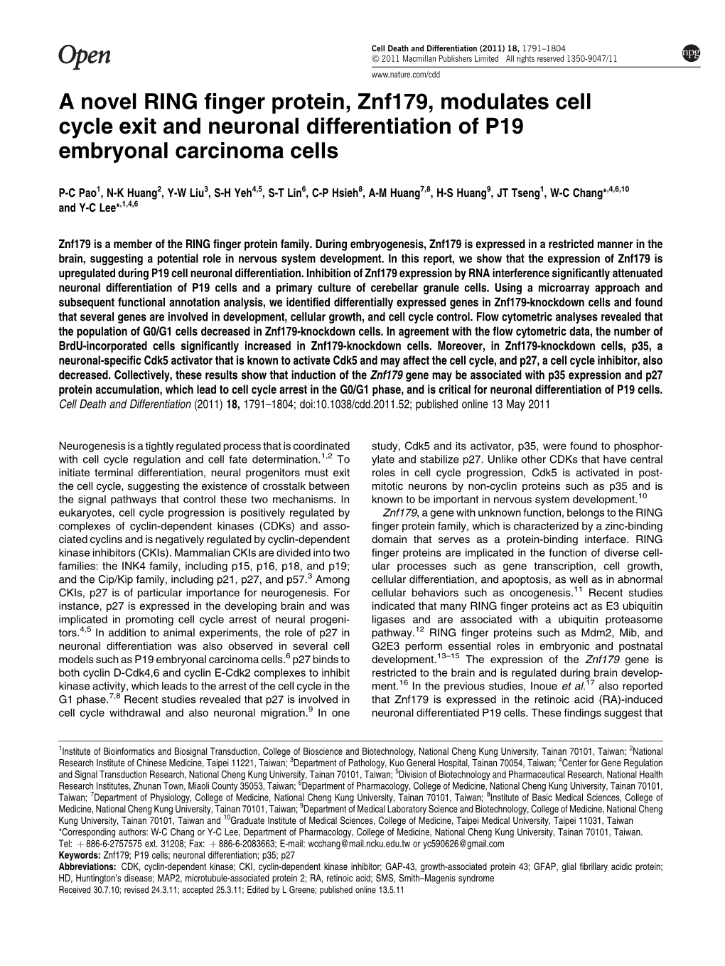 A Novel RING Finger Protein, Znf179, Modulates Cell Cycle Exit