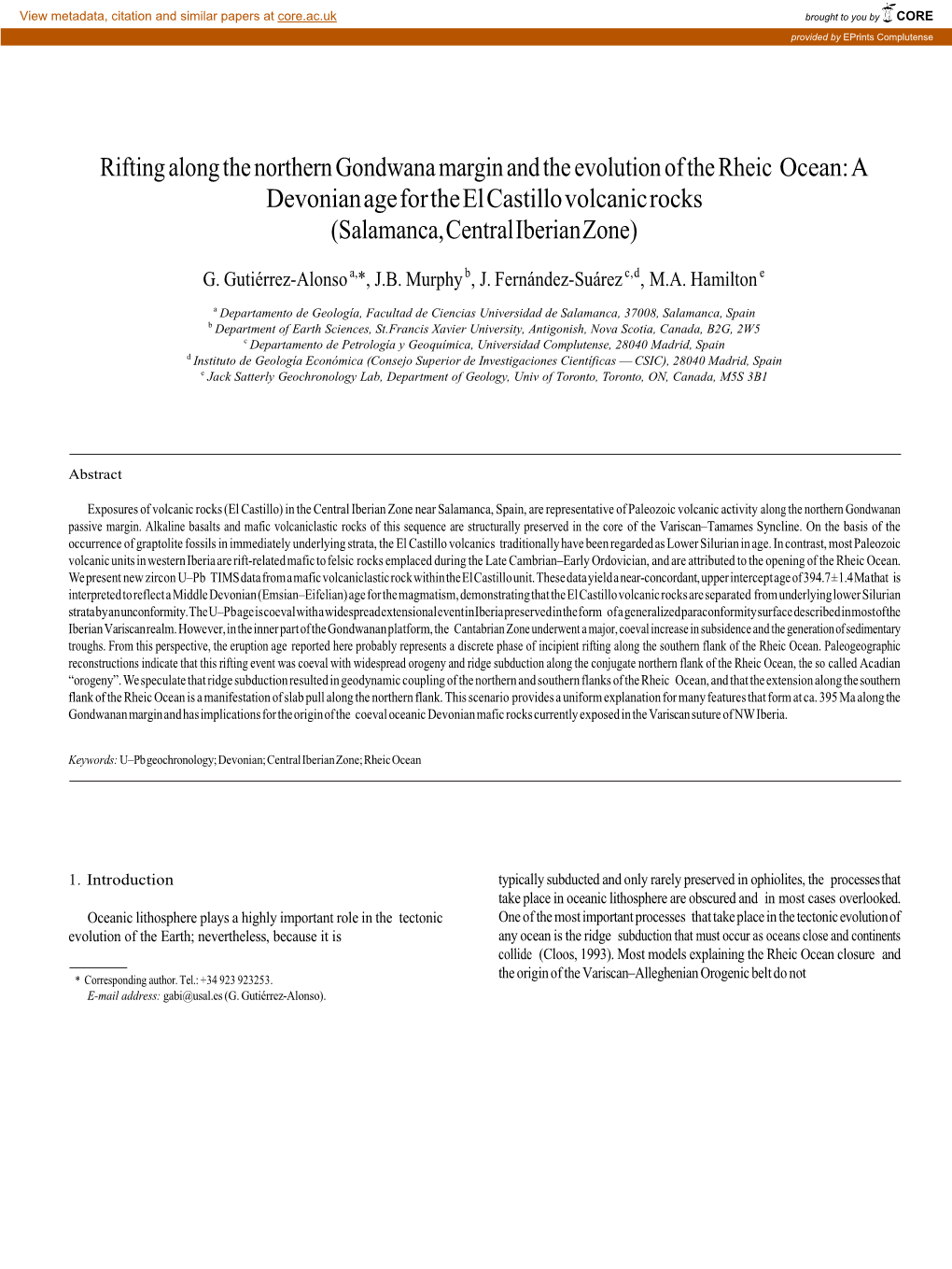 Rifting Along the Northern Gondwana Margin and the Evolution of the Rheic Ocean: a Devonian Age for the El Castillo Volcanic Rocks (Salamanca, Central Iberian Zone)