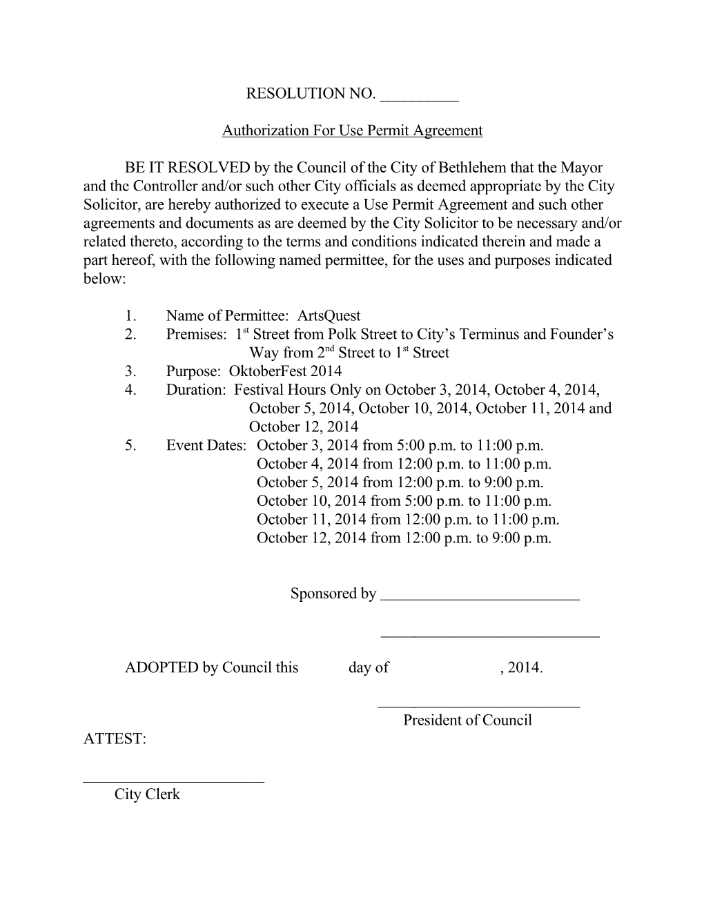 Authorization for Use Permit Agreement