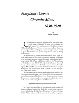 Maryland's Choate Chromite Mine, 1830-1920