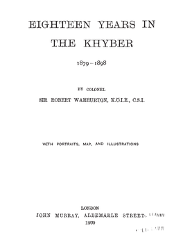 Eighteen Years in the Khyber I 879 1898