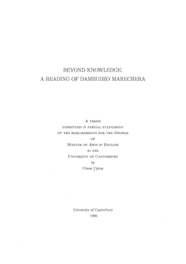 Beyond Knowledge : a Reading of Dambudzo Marechera