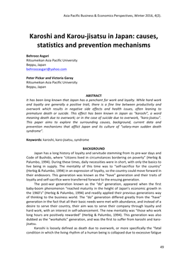 Karoshi and Karou-Jisatsu in Japan: Causes, Statistics and Prevention Mechanisms
